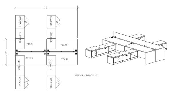 Benching Workstation Pack of 4 with Storage - Image 2